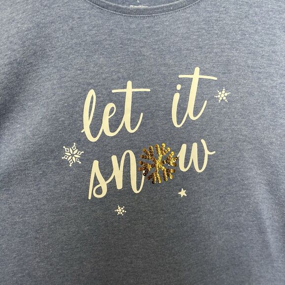 Croft & Barrow | Let It Snow Sequin Snowflake Long Sleeve Top Large Blue Gold - Picture 3 of 6